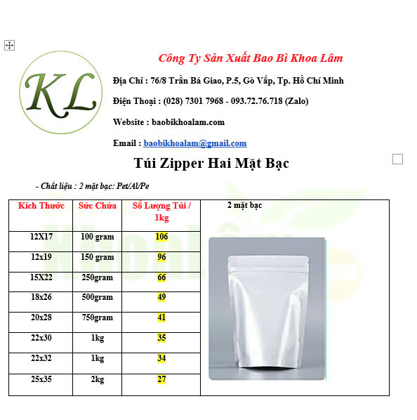 Túi Zip 2 mặt bạc